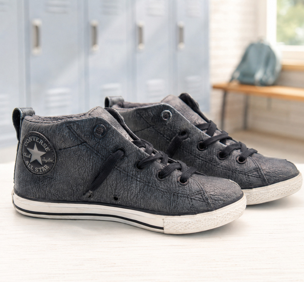 Converse Chuck Taylor All Star Junior 4 Charcoal Gray Leather Mid Top Shoes
